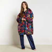 OHS Multi Bow Print Zipper Hoodie Blanket - Navy