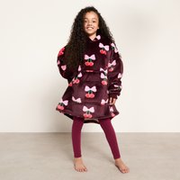 OHS Kids Cherry Bow Print Hoodie Blanket - Burgundy