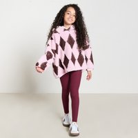 OHS Kids Tufted Harlequin Teddy Fleece Cropped Hoodie, Burgundy/Pink - Large/Extra Large