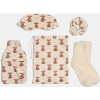 OHS Harry The Highland Cow Print Hot Water Bottle Gift Set - Natural