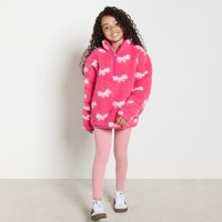OHS Kids Teddy Bow Print Half Zip Fleece - Pink