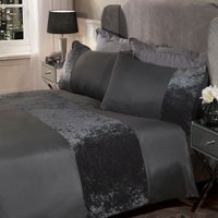 OHS Crushed Velvet Band Duvet Set, Charcoal Grey - Double