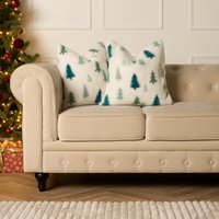 OHS 2 Pack Christmas Tree Teddy Cushion Covers - Cream
