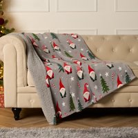 OHS Christmas Gonk Printed Throw - Grey