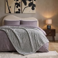 OHS Faux Fur Thick Ribbed Throw, Grey - 150 x 200cm