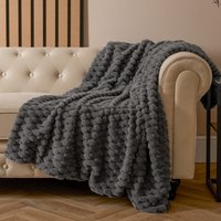 OHS Thick Faux Fur Waffle Throw, Charcoal - 160 x 200cm