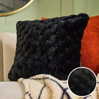 OHS Jumbo Waffle Fur Cushion Cover, Black - 45 x 45cm