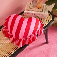 OHS Frill Heart Shaped Stripe Cushion - Red/Pink