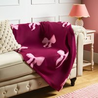 OHS Bow Print Fleece Throw, Burgundy/Pink - 200 x 240cm
