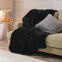 OHS Jumbo Waffle Fur Throw, Black - 120 x 150cm