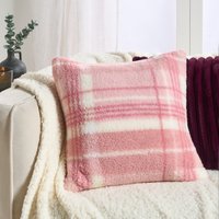 OHS Winter Check Teddy Cushion Covers, Blush - 45 x 45cm