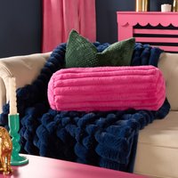 OHS Faux Fur Ribbed Bolster Pillow - Hot Pink