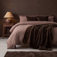 OHS Faux Fur Thick Ribbed Throw, Chocolate - 200 x 240cm