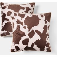 OHS Cow Print Matte Velvet Cushion Covers, Brown/White - 45 x 45cm