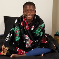 OHS Kids Christmas Gaming Print Hooded Blanket - Black