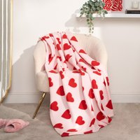 OHS Heart Print Fleece Throw - Pink/Red