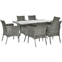 Outsunny Rattan Garden Furniture Dining Set, Grey - 7Pc
