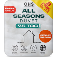 OHS 7.5 Tog All Seasons Duvet & Pillows, White - Double