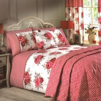 Complete Floral Duvet Cover Set Bedspread and Curtains Bloom Red - Double