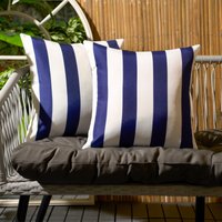 OHS 2 Pack Stripe Water Resistant Cushion Covers, Navy / White - 45 x 45cm