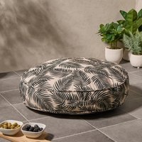 OHS Indoor/Outdoor Round Palm Leaf Print Filled Cushion - Monochrome