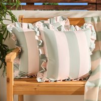 OHS Indoor/Outdoor Stripe Print Cushion Covers, Sage/Cream - 45 x 45cm