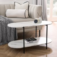 OHS Manhattan Marble Effect 2-Tier Curved Coffee Table - Black/White