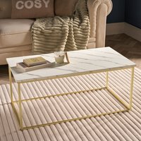 OHS Manhattan Marble Effect Rectangle Coffee Table - White/Gold