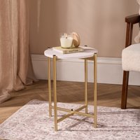 OHS Marble Round Side Table - Gold/White