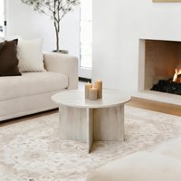 OHS Round Travertine Effect Coffee Table - Natural