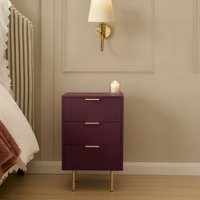 OHS Ribbed 3-Drawer Bedside Unit - Dark Berry