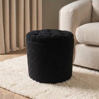 OHS Boucle Storage Ottoman with Buttons - Black