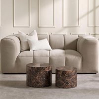 OHS Set of 2 Marble Effect Round Side Tables - Chocolate