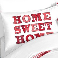 Pair of Luxurious Soft Patterned Pillowcases Cushion Cover Home Sweet Home - Red
