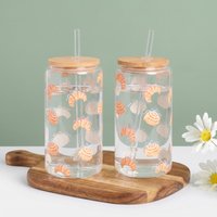 OHS Croissant Print Plastic Drinking Jars, Clear - 2 Pack
