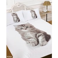 OHS Animal Print Kitten Duvet Cover Bedding Set, White - Single