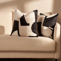 OHS 4 Pack Abstract Print Cushion Covers with Cushion - Black & Neutral