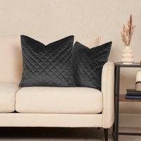 OHS 4 Pack Quilted Matte Velvet Cushion Covers, Charcoal - 45 x 45cm