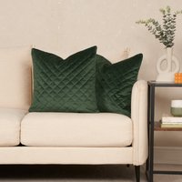 OHS 4 Pack Quilted Matte Velvet Cushion Covers, Forest Green - 45 x 45cm