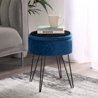 OHS Quilted Velvet Storage Hairpin Stool - Navy Blue