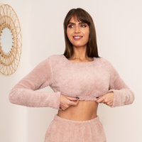 OHS Teddy Fleece Long Sleeve Crop Top, Blush - UK 14-16