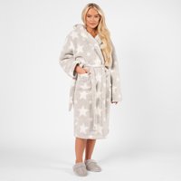 OHS Teddy Marl Star Print Dressing Gown - Grey