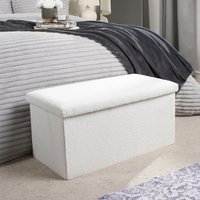 OHS Bouclé Foldable Rectangle Storage Ottoman - White
