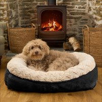 OHS Soft Faux Fur Ribbed Pet Bed, Cream/Black - Extra Large
