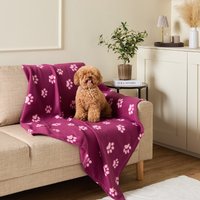 OHS Pet Paw Print Fleece Throw - Burgundy/Pink