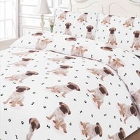 Pug Duvet Super King Cover Set - White