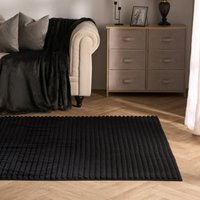 OHS Faux Fur Ribbed Rug, Black - 120 x 170cm
