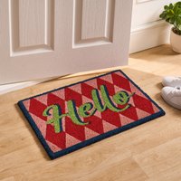 OHS Hello Printed Coir Mat - Pink/Red