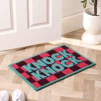 OHS Knock Knock Printed Coir Mat - Pink/Blue