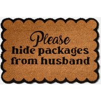 OHS Please Hide Packages Print Coir Mat - Brown/Black